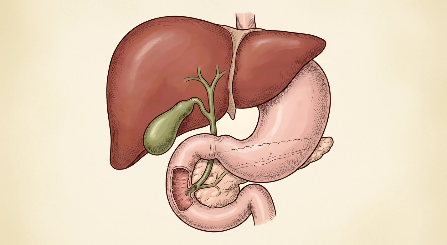 The liver, gallbladder, bile ducts, pancreas and duodenum